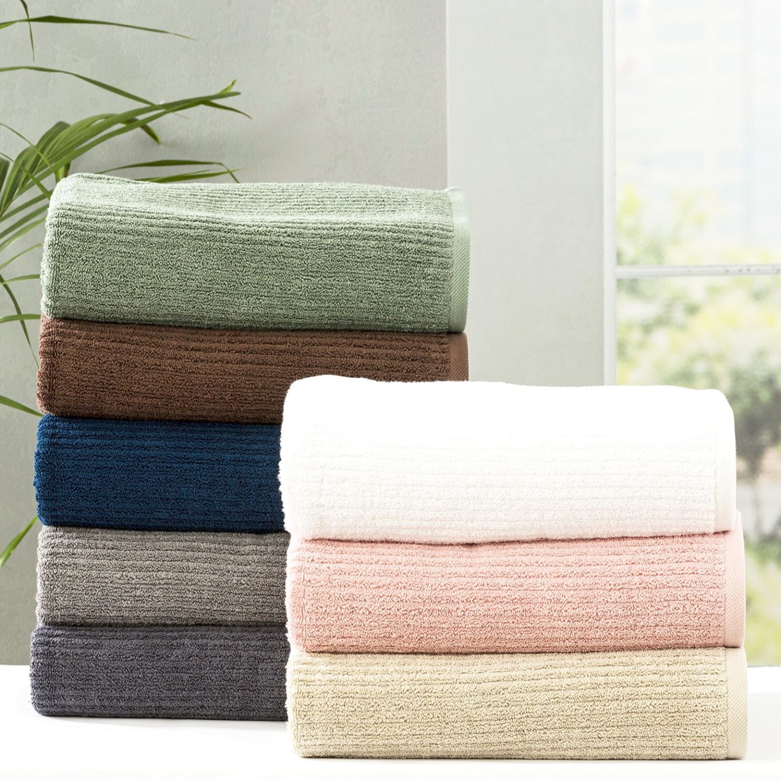 Renee Taylor Cobblestone 650gsm Cotton Ribbed Bath Towels Marbret